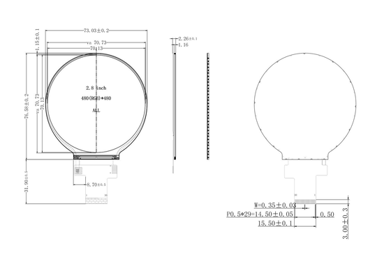 2.8 polegadas IPS Circular Touch TFT Display MIPI Interface LCD Modulo 480x480